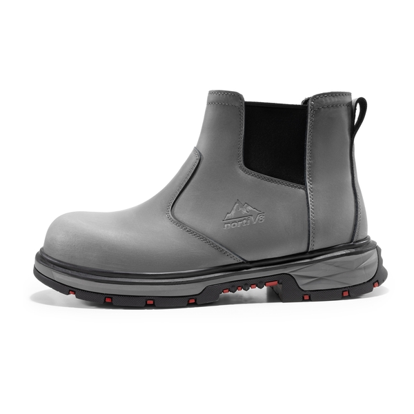 Men's Slip-On Steel Toe Chelsea Work Boots - GREY - 6